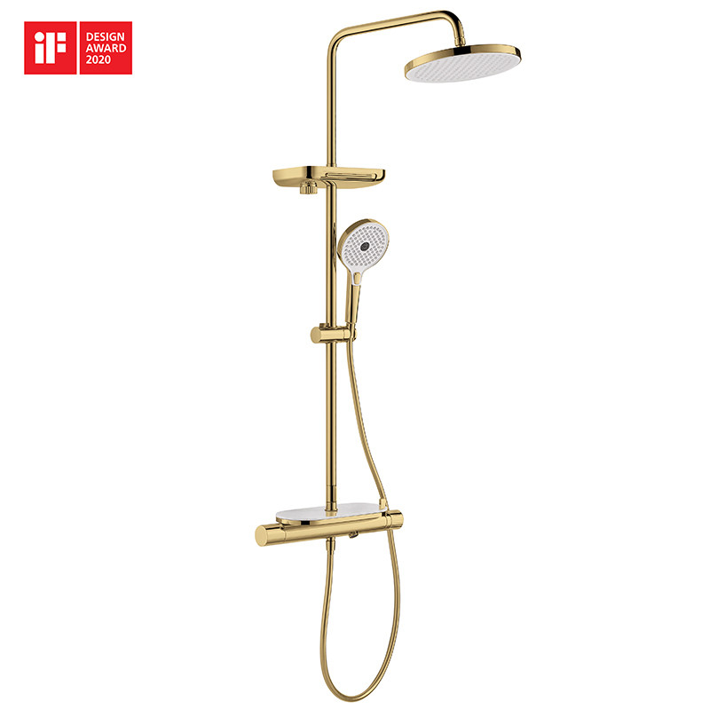 Thermostatic Bathroom Hand Shower Mixer Set Gold Style Two Way Brass